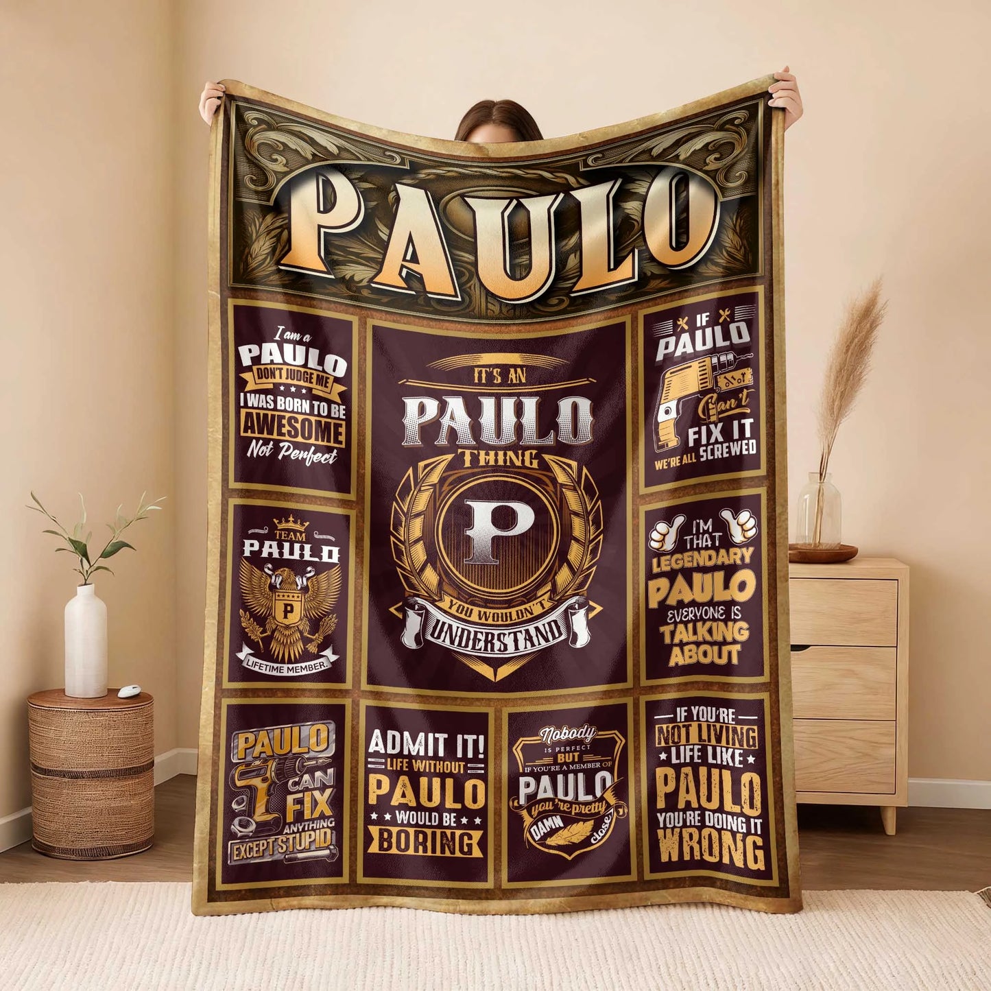 PAULO Personalized Blanket | Custom Name Cozy Throw Gift 13K1-BK4
