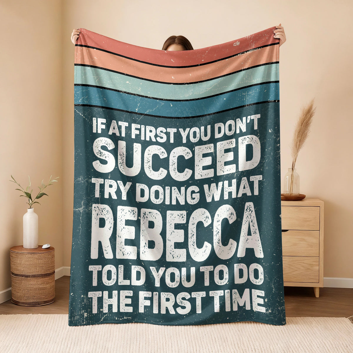 If At First You Don’t Succeed Retro Green Fleece Blanket REBECCA 13K1 BK29