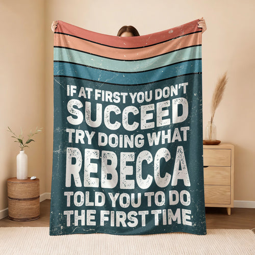 If At First You Don’t Succeed Retro Green Fleece Blanket REBECCA 13K1 BK29