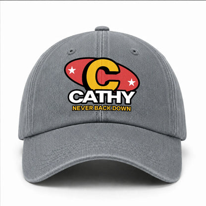 Never Back Down With Your Name And Initial Letter Washed Cap CATHY 13K1 C82PF
