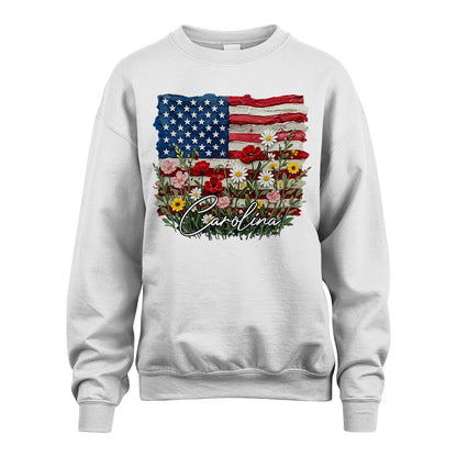 CAROLINA 13K1-549 Personalize Name - Design American flag and flowers