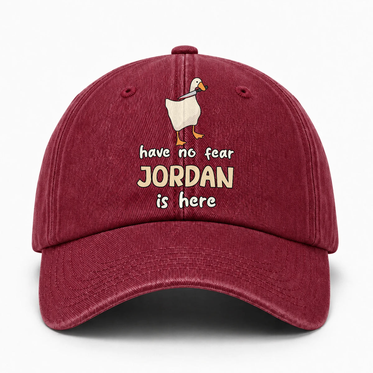 Have No Fear Your Name Is Here Funny Goose Burgundy Washed Cap JORDAN 13K1 C127PF