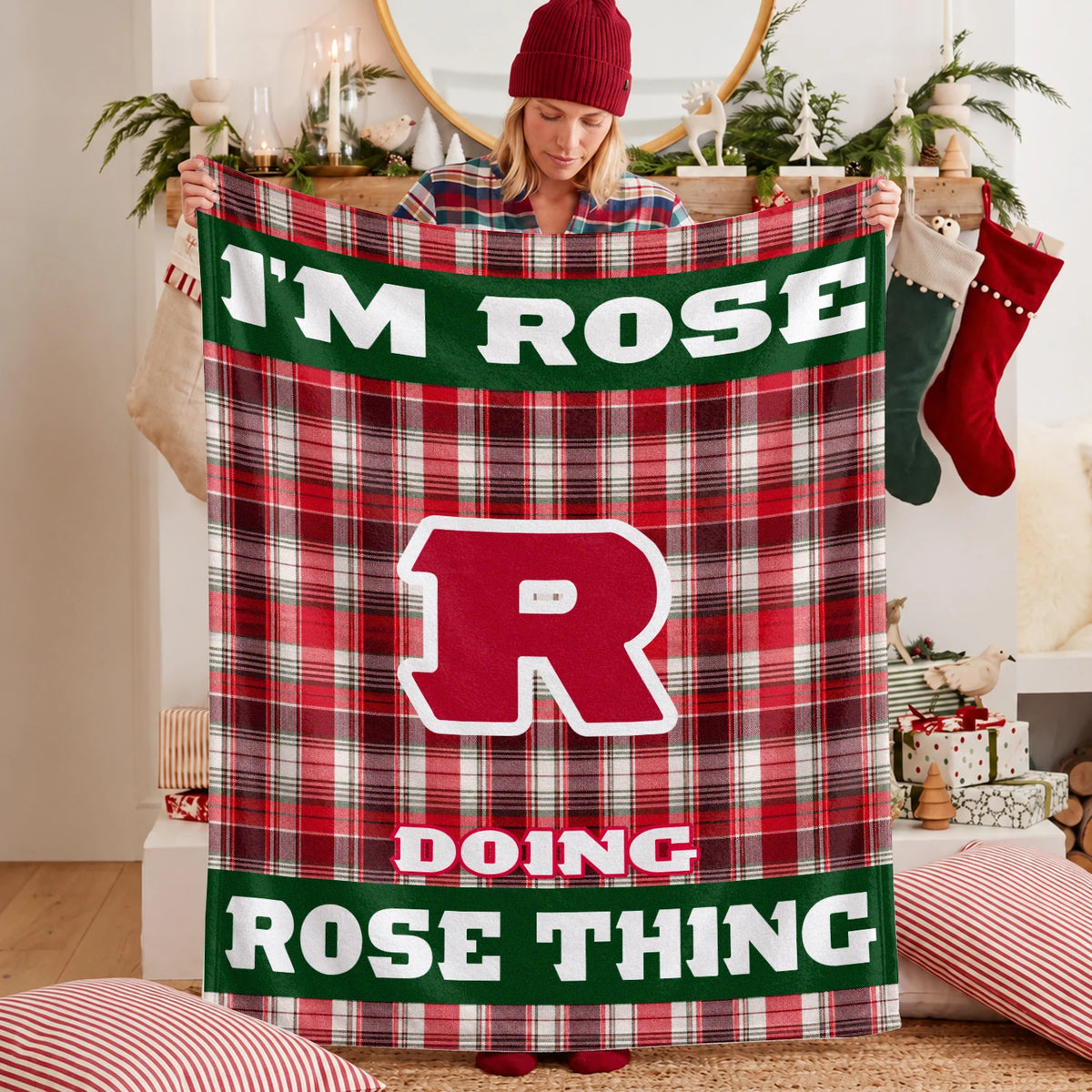 I'm Name Doing Name Things Red Plaid Fleece Blanket ROSE 13K1 BK49