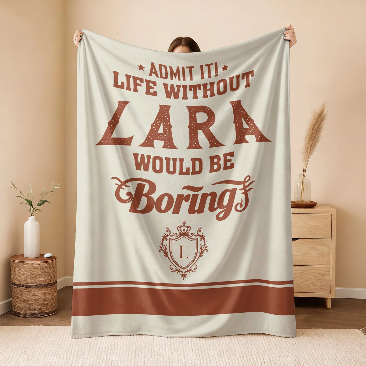 Life Without Your Name Would Be Boring Cream Terracotta Blanket LARA 13K1 BK24