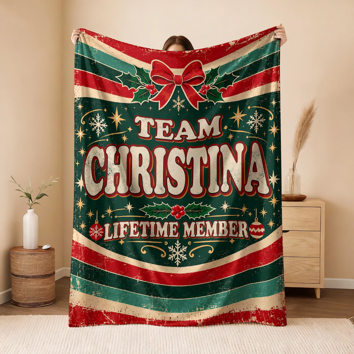 Team Your Name Lifetime Member Christmas Fleece Blanket CHRISTINA 13K1 BK52