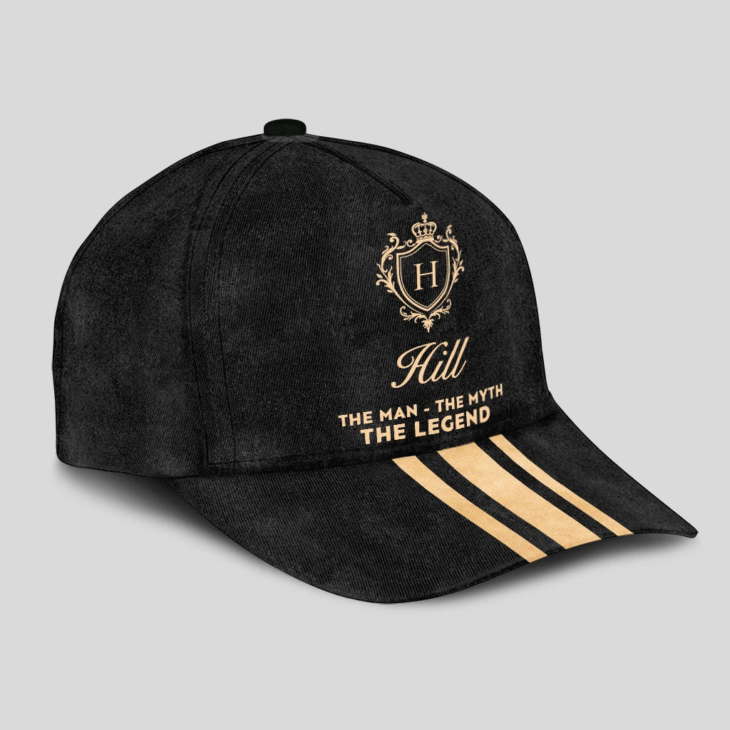 The Man The Myth The Legend Golden Stripes Black Cap HILL 13K1 C136PF