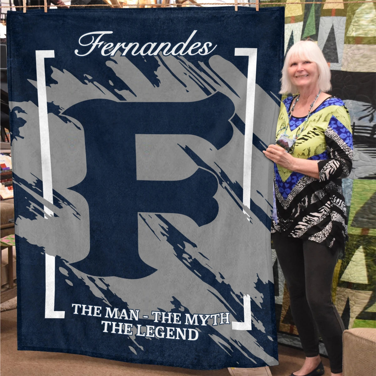 The Man The Myth The Legend Navy Baseball Fleece Blanket FERNANDES 13K1 BK17