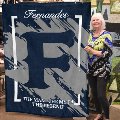 The Man The Myth The Legend Navy Baseball Fleece Blanket FERNANDES 13K1 BK17
