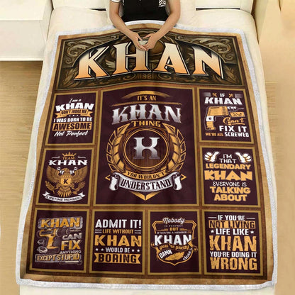 KHAN Personalized Blanket | Custom Name Cozy Throw Gift 13K1-BK4