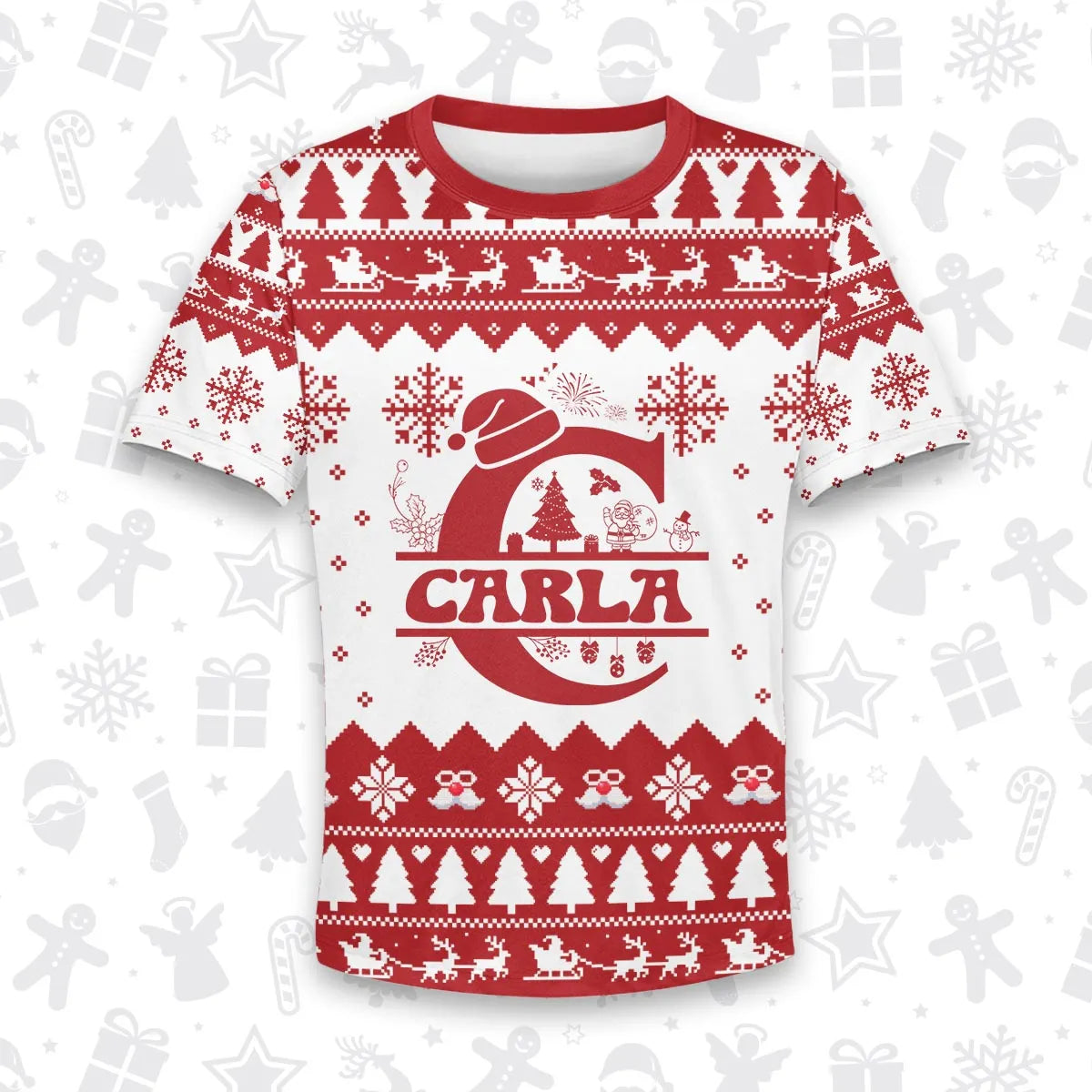 CARLA Personalized Christmas T-Shirt Pajama Set - Holiday Gift Outfit 13K1-CR2