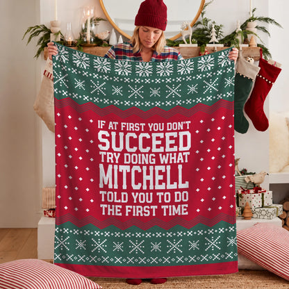If At First You Don’t Succeed Red Green Christmas Fleece Blanket MITCHELL 13K1 BK28