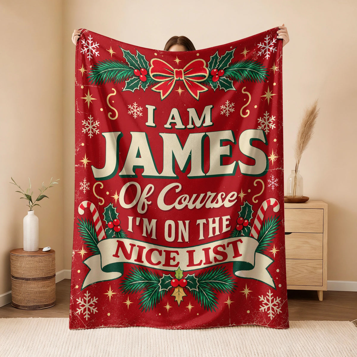 I'm Name Of Course I'm On The Nice List Christmas Fleece Blanket JAMES 13K1 BK56