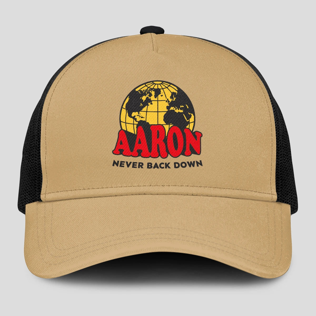Never Back Down World Logo Khaki Mesh Cap AARON 13K1 C212PF
