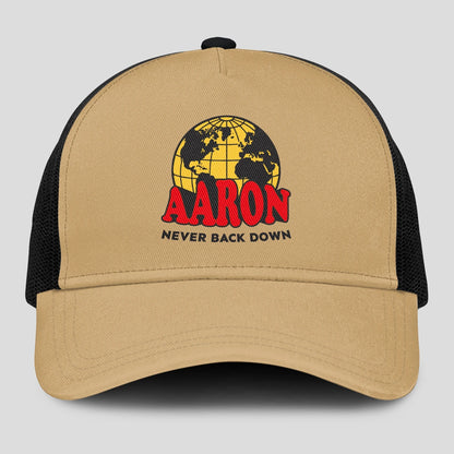 Never Back Down World Logo Khaki Mesh Cap AARON 13K1 C212PF