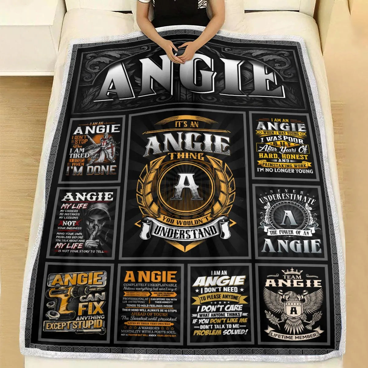 ANGIE Personalized Blanket | Custom Name Cozy Throw Gift 13K1-BK2