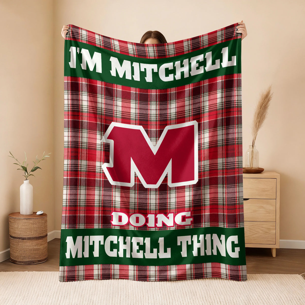 I'm Name Doing Name Things Red Plaid Fleece Blanket MITCHELL 13K1 BK49