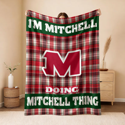 I'm Name Doing Name Things Red Plaid Fleece Blanket MITCHELL 13K1 BK49