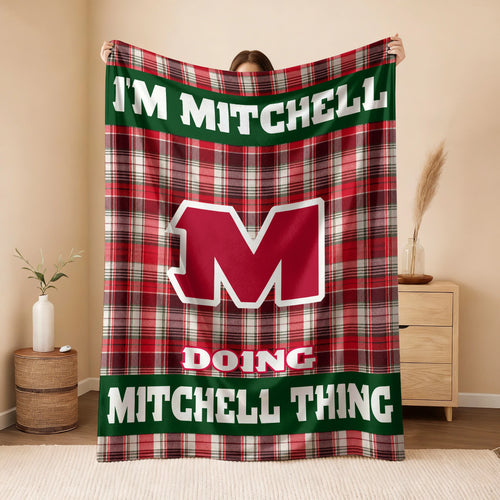 I'm Name Doing Name Things Red Plaid Fleece Blanket MITCHELL 13K1 BK49