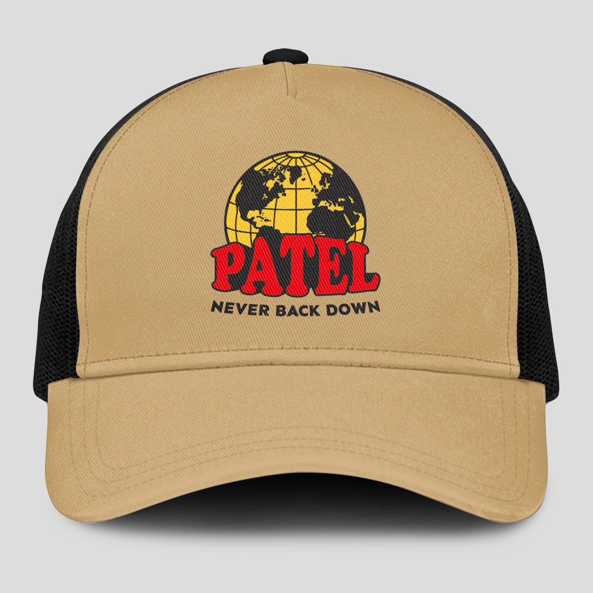 Never Back Down World Logo Khaki Mesh Cap PATEL 13K1 C212PF