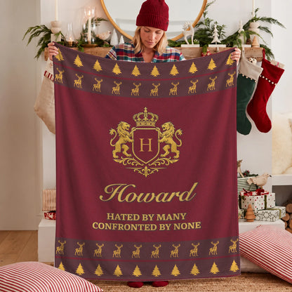 Hated By Many Confronted By None Burgundy Gold Christmas Fleece Blanket HOWARD 13K1 BK33