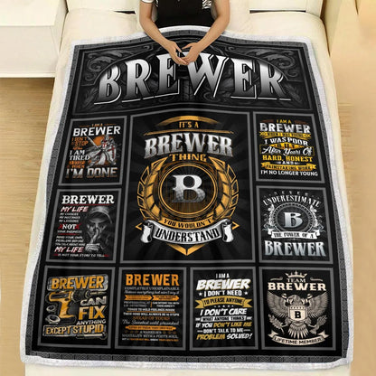BREWER Personalized Blanket | Custom Name Cozy Throw Gift 13K3-BK2