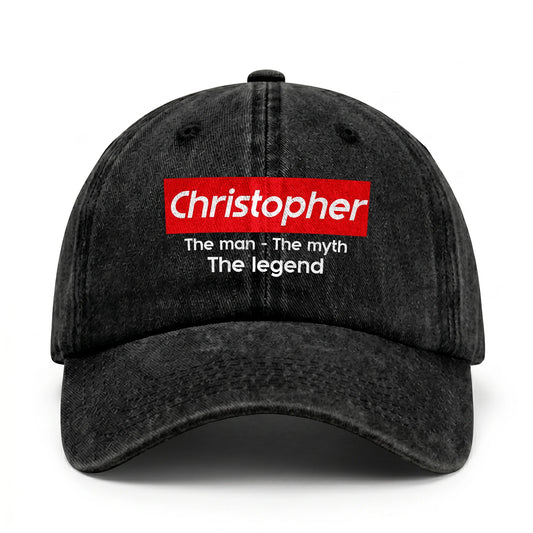 Your Name The Man The Myth The Legend Red Logo Washed Cap CHRISTOPHER 13K1 C130PF