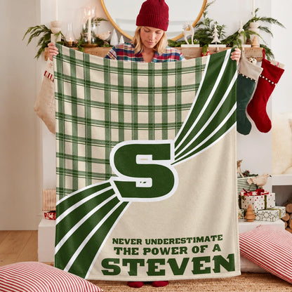 Never Underestimate Your Name Green & Cream Plaid Fleece Blanket STEVEN 13K1 BK50