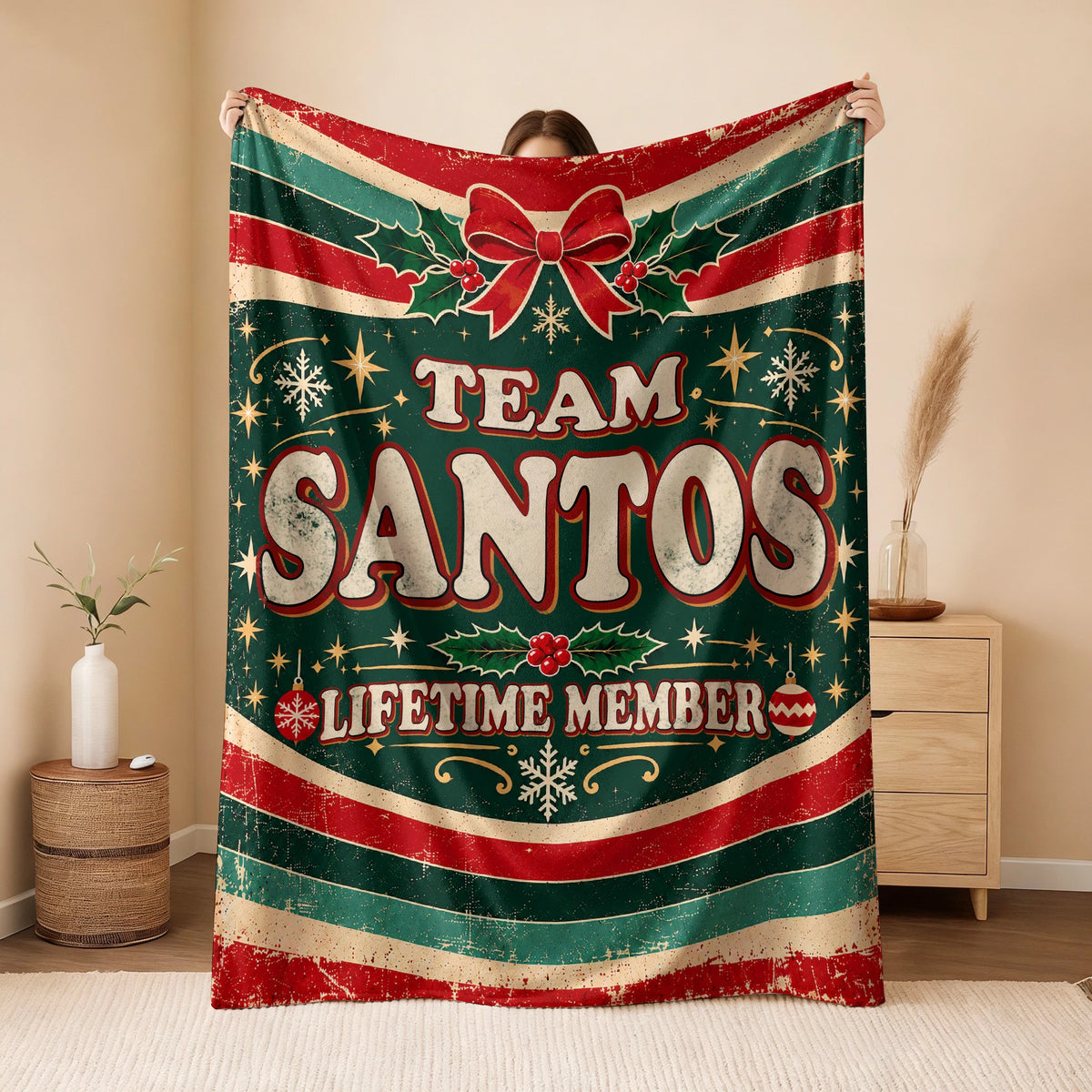 Team Your Name Lifetime Member Christmas Fleece Blanket SANTOS 13K1 BK52