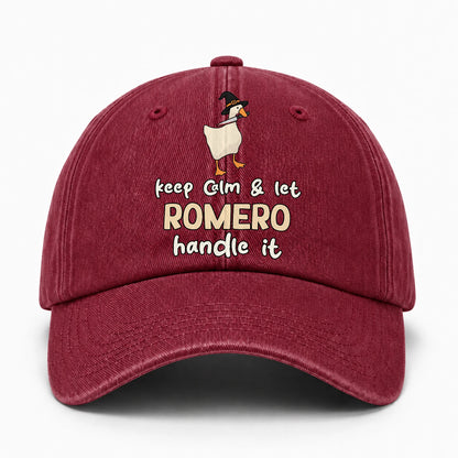 Keep Calm & Let Your Name Handle It Funny Witch Goose Washed Cap ROMERO 13K1 C128PF