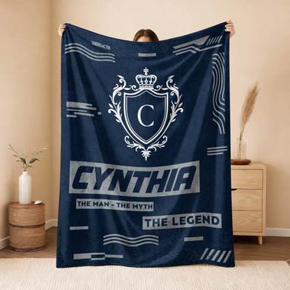 The Man The Myth The Legend Blue & Gray Fleece Blanket  CYNTHIA 13K1 BK08