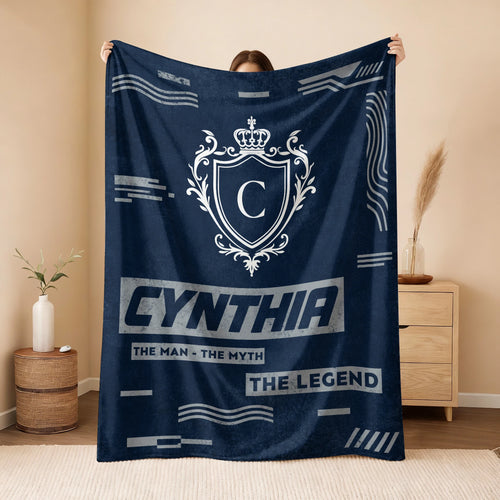 The Man The Myth The Legend Blue & Gray Fleece Blanket  CYNTHIA 13K1 BK08