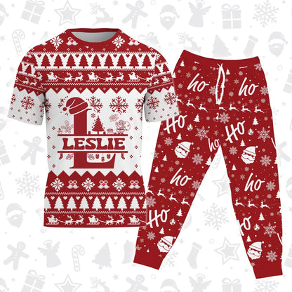 LESLIE Personalized Christmas T-Shirt Pajama Set - Holiday Gift Outfit 13K1-CR2