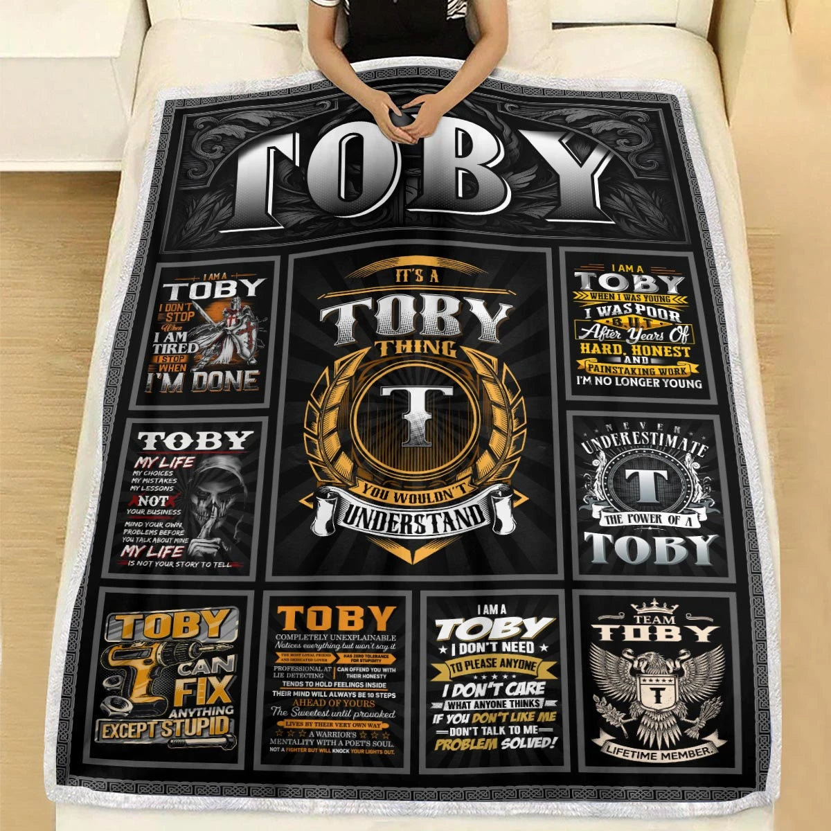 TOBY Personalized Blanket | Custom Name Cozy Throw Gift 13K5-BK2