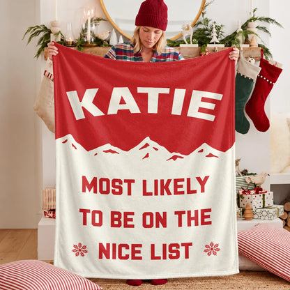 Most Likely on the Nice List Red Vintage Christmas Fleece Blanket KATIE 13K1 BK63