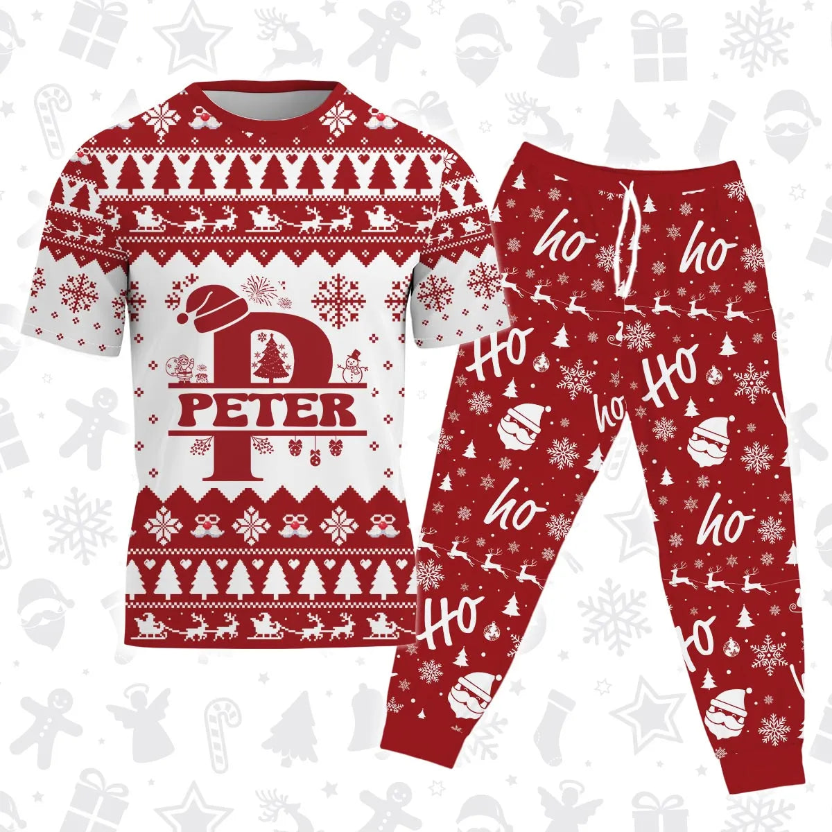 PETER Personalized Christmas T-Shirt Pajama Set - Holiday Gift Outfit 13K1-CR2