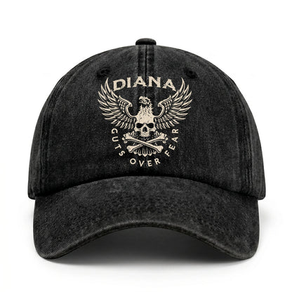 Your Name Guts Over Fear With Eagle And Skull Washed Cap DIANA 13K1 C75PF