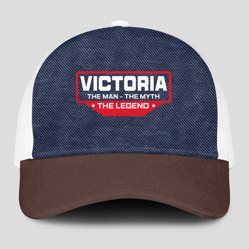 The Man The Myth The Legend Navy Brown And White Mesh Cap VICTORIA 13K1 C200PF