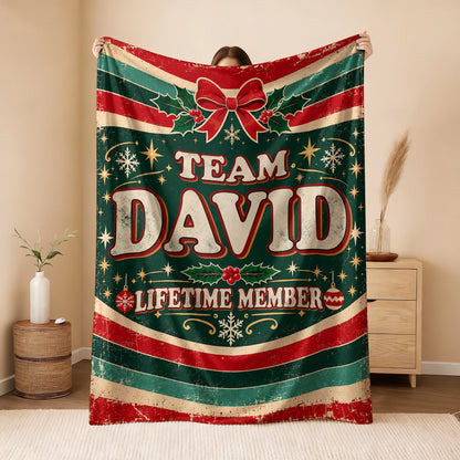 Team Your Name Lifetime Member Christmas Fleece Blanket DAVID 13K1 BK52