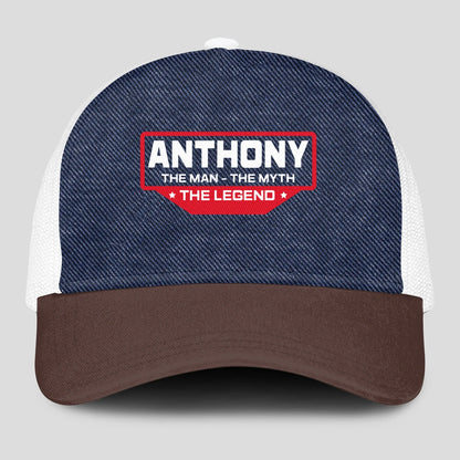 The Man The Myth The Legend Navy Brown And White Mesh Cap ANTHONY 13K1 C200PF