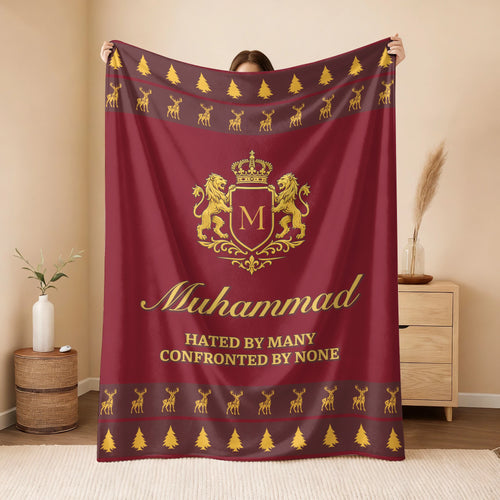 Hated By Many Confronted By None Burgundy Gold Christmas Fleece Blanket MUHAMMAD 13K1 BK33