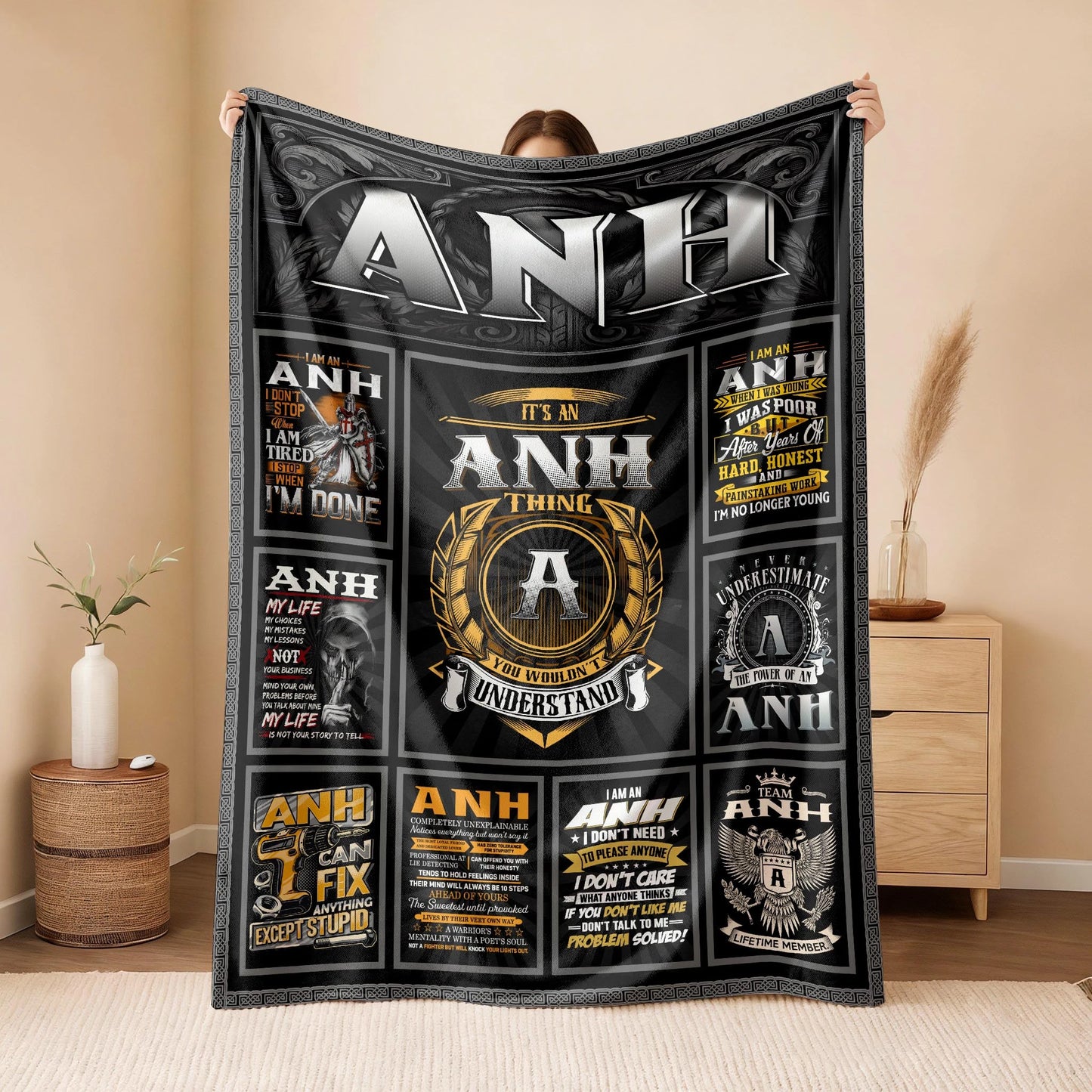 ANH Personalized Blanket | Custom Name Cozy Throw Gift 13K4-BK2