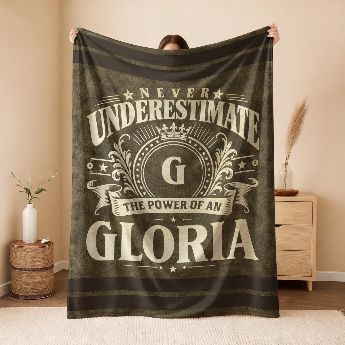 Never Underestimate The Power Of A Name Olive Green Army Fleece Blanket GLORIA 13K1 BK46