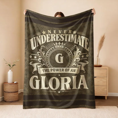 Never Underestimate The Power Of A Name Olive Green Army Fleece Blanket GLORIA 13K1 BK46