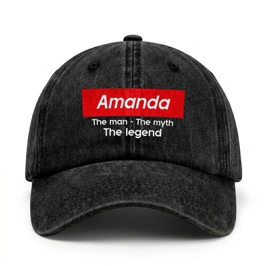 Your Name The Man The Myth The Legend Red Logo Washed Cap AMANDA 13K1 C130PF
