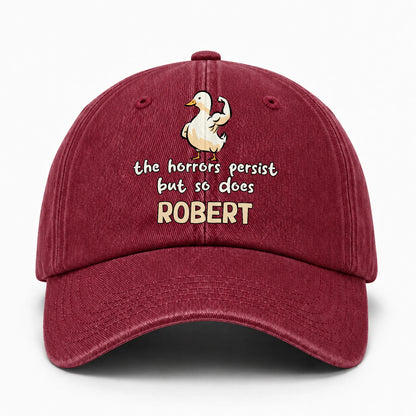 The Horrors Persist But So Does Your Name Funny Goose Burgundy Washed Cap ROBERT 13K1 C126PF