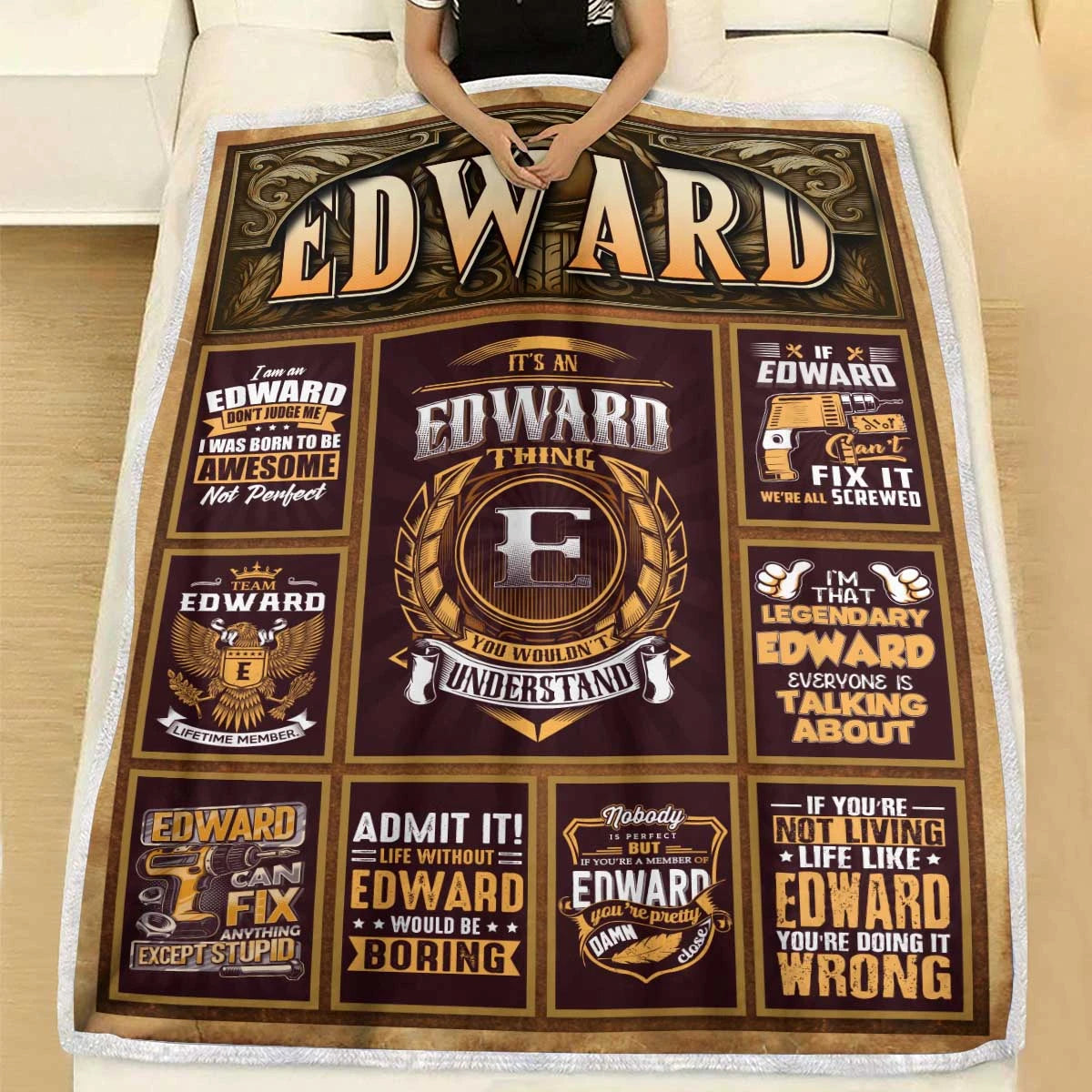EDWARD Personalized Blanket | Custom Name Cozy Throw Gift 13K1-BK4