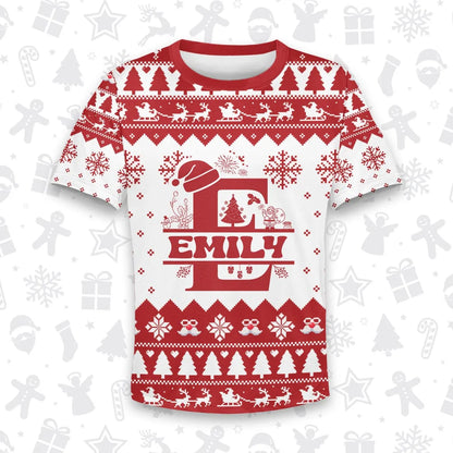 EMILY Personalized Christmas T-Shirt Pajama Set - Holiday Gift Outfit 13K1-CR2