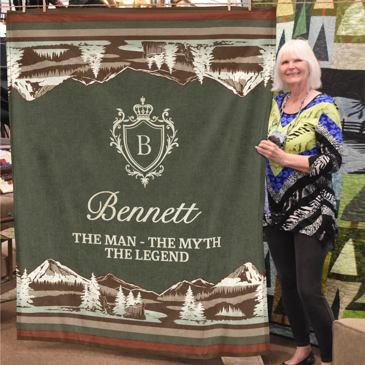 The Man The Myth The Legend Deer In Forest Brown Fleece Blanket BENNETT 13K1 BK10
