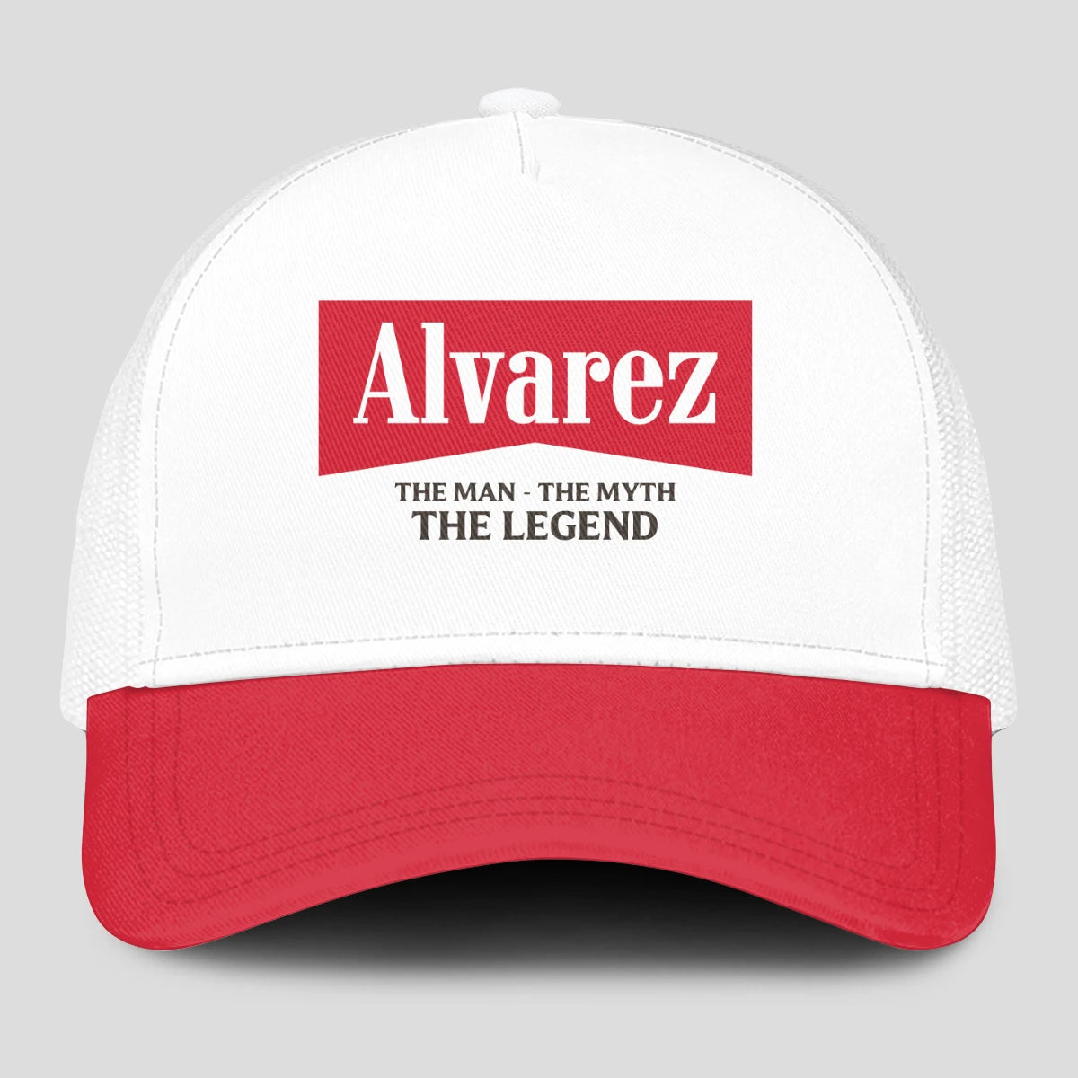 The Man The Myth The Legend Red And White Mesh Cap ALVAREZ 13K1 C197PF