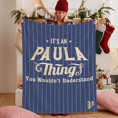 Your Name Thing Striped Blue Fleece Blanket PAULA 13K1 BK23